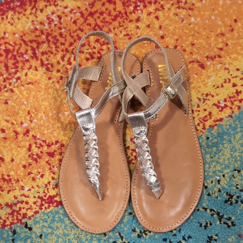 MIA Girls Metallic Gold Braided T Strap Sandals Size 5